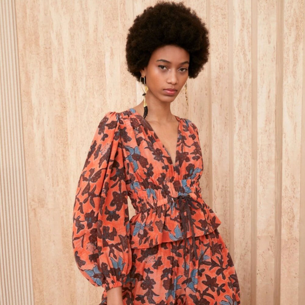 ULLA JOHNSON Huali Silk Peplum Blouse, Sz 4